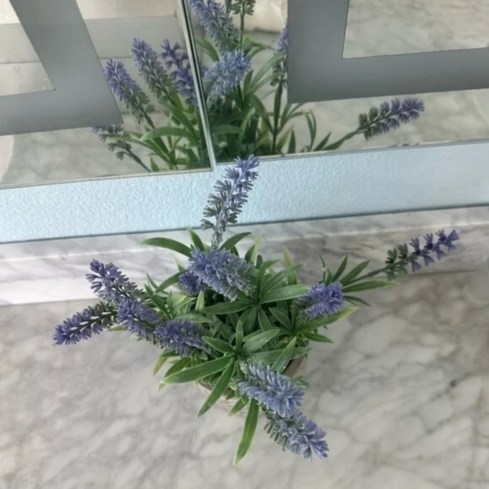 Artificial Lavender Plant White Cement Planter 12